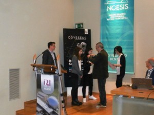 The winning team receiving their medals